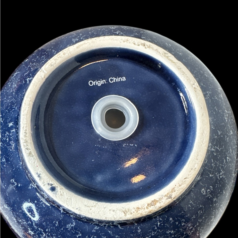 Blue Speckled Ceramic Planter with drain hole in bottom with stopper. (1-P) - Picture 7 of 7